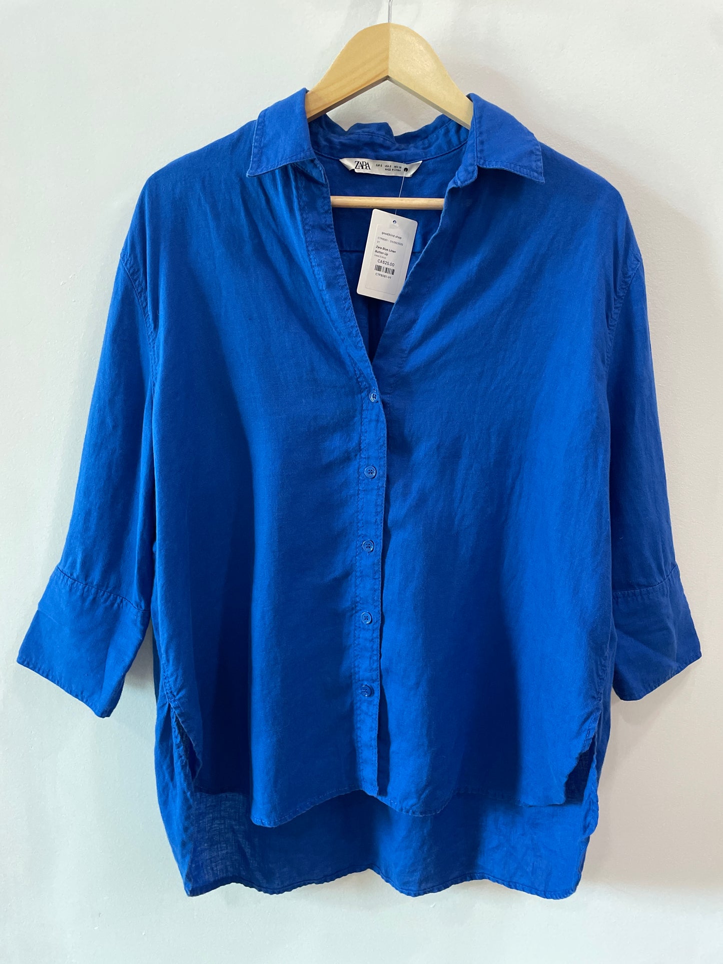 Zara Blue Linen Button Up