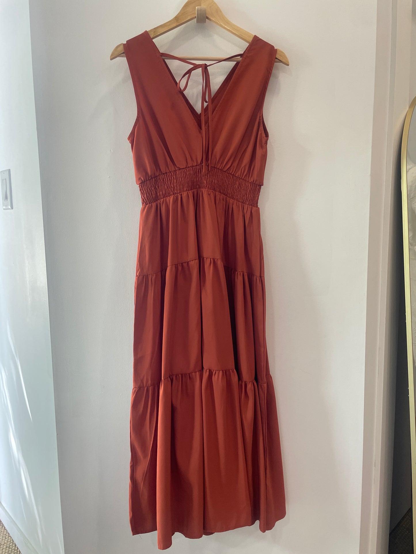 Rust V Neck Maxi Dress