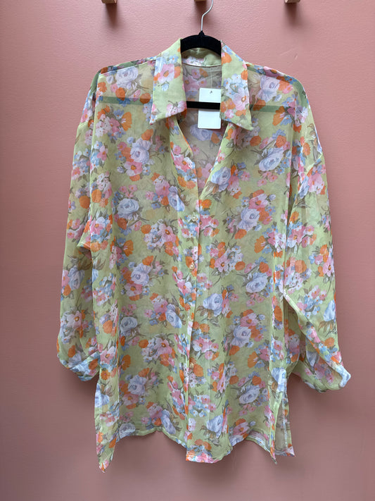 Vintage Sheer Floral Button Up