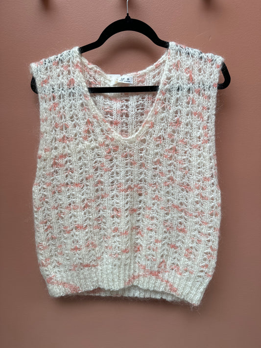 Pink and White Open Weave Knit tank