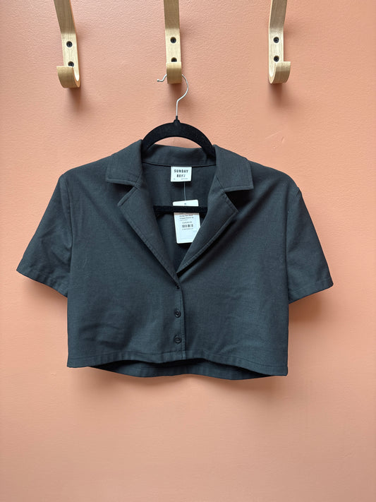 Sunday Best Black Cropped Button Up