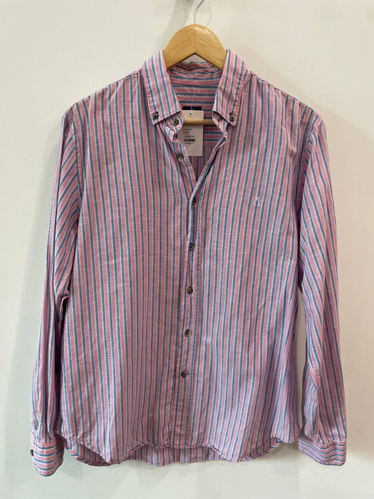 pink and blue button up