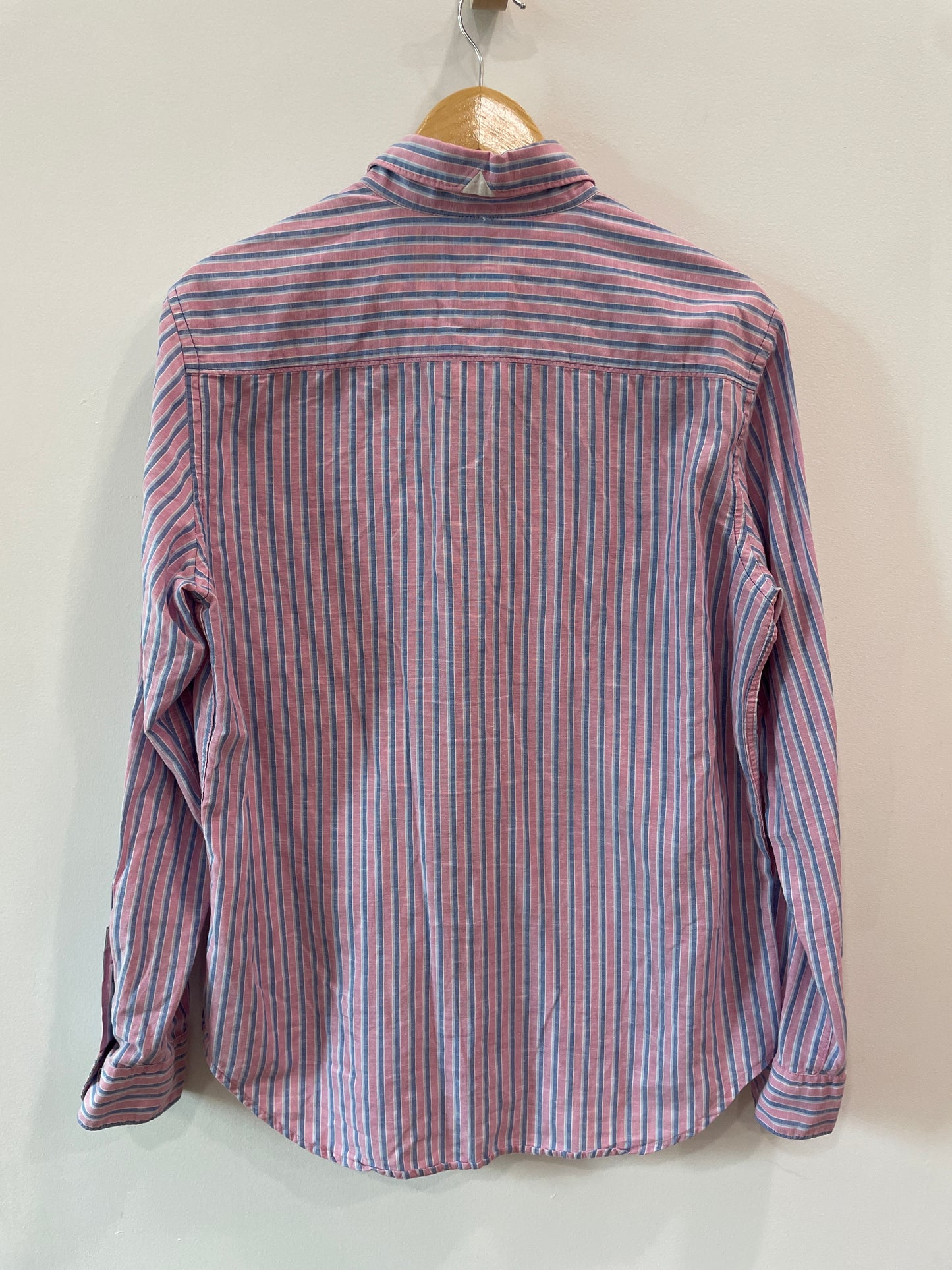 pink and blue button up