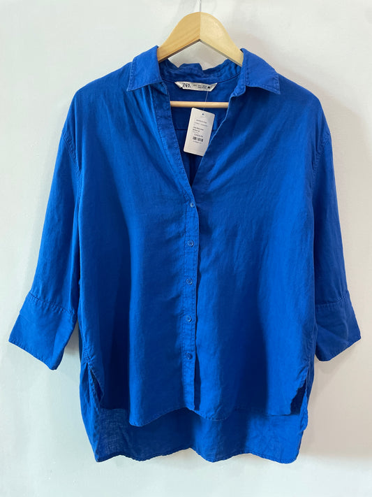 Zara Blue Linen Button Up