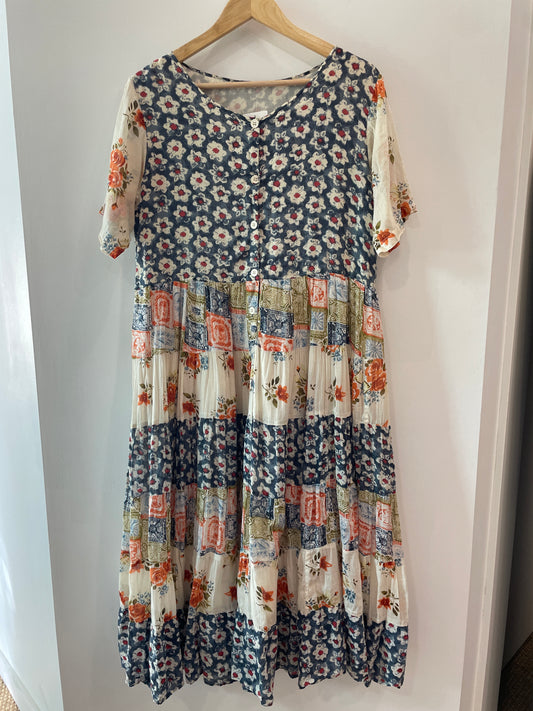 Vintage Floral Patchwork Midi Dress
