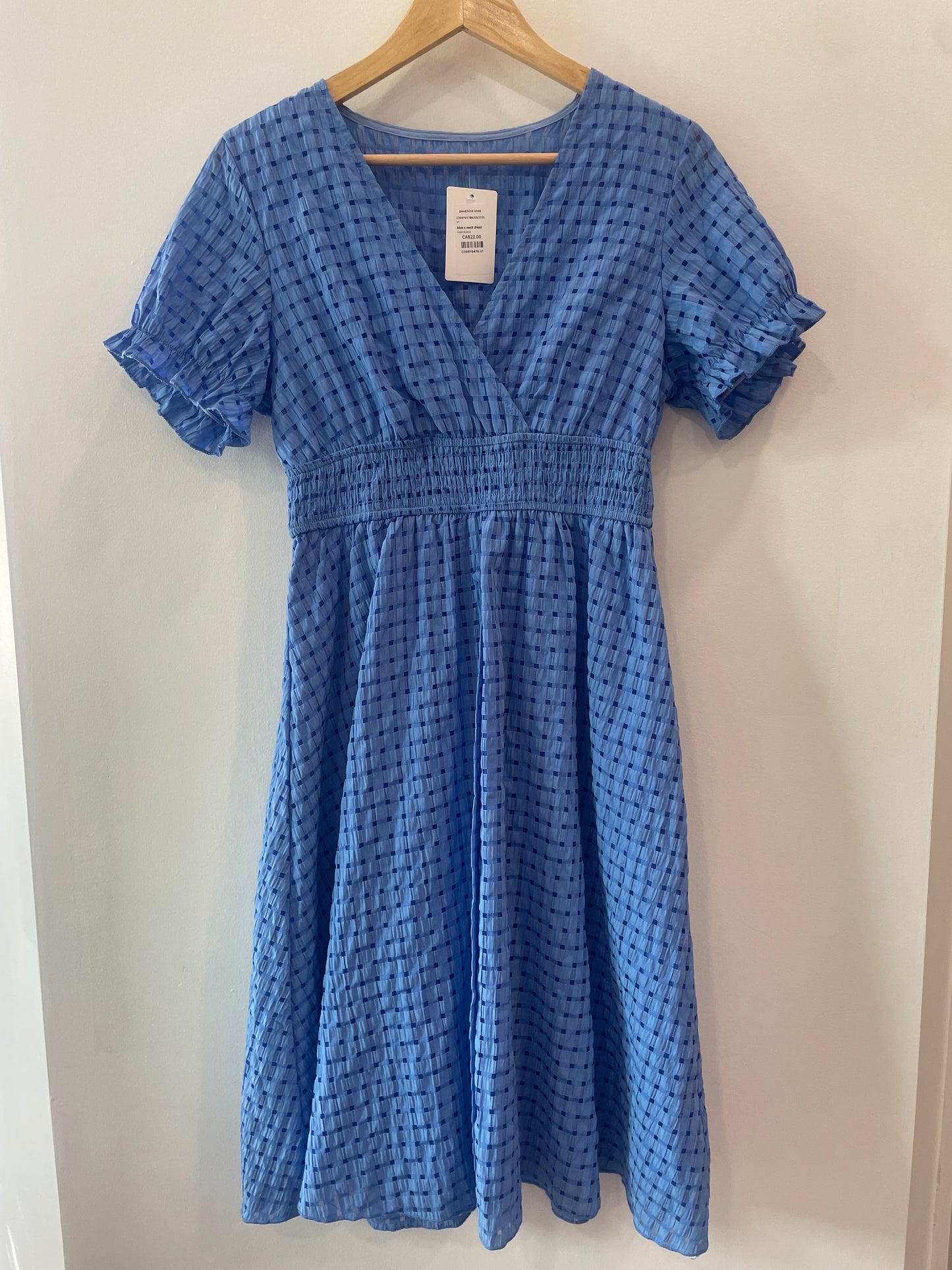 blue v neck dress