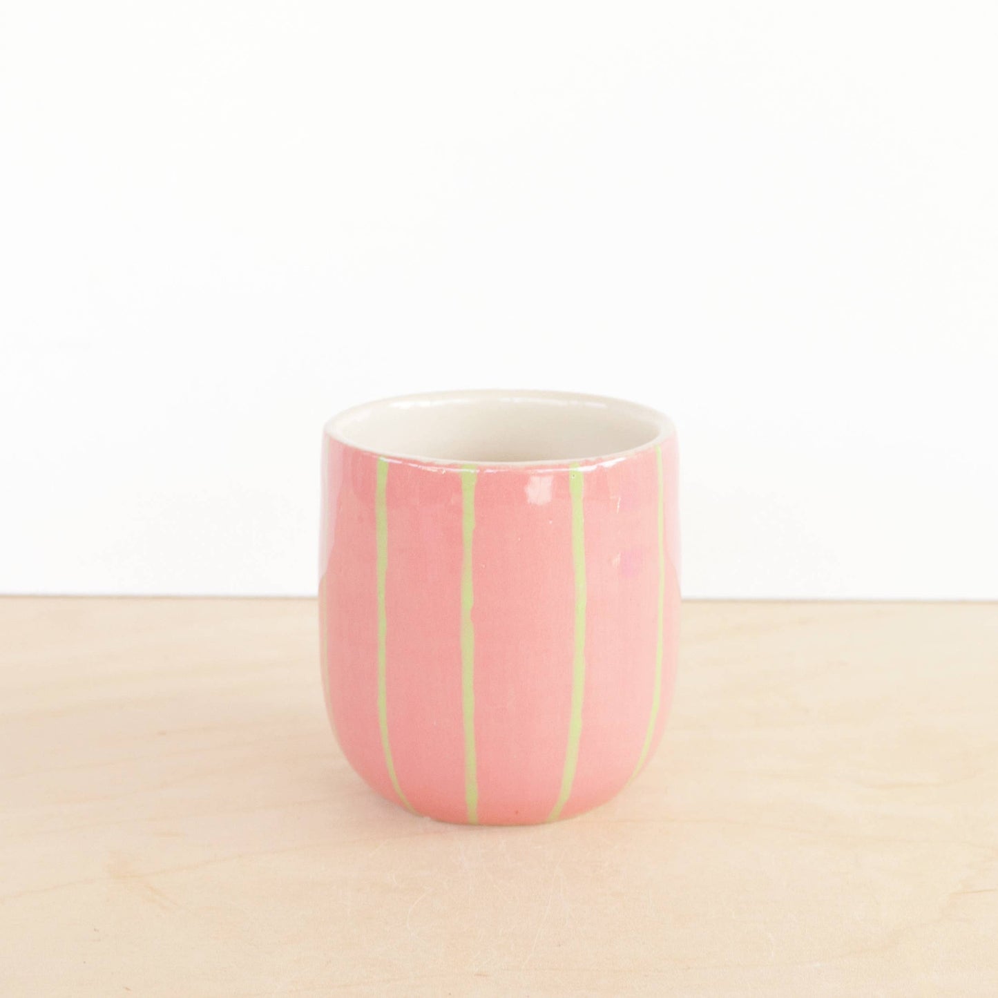 Small Ceramic Tumbler - Stripes: Pink/green