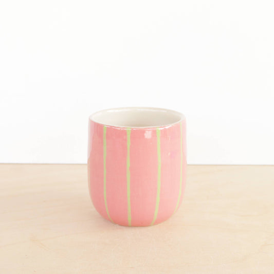 Small Ceramic Tumbler - Stripes: Pink/green