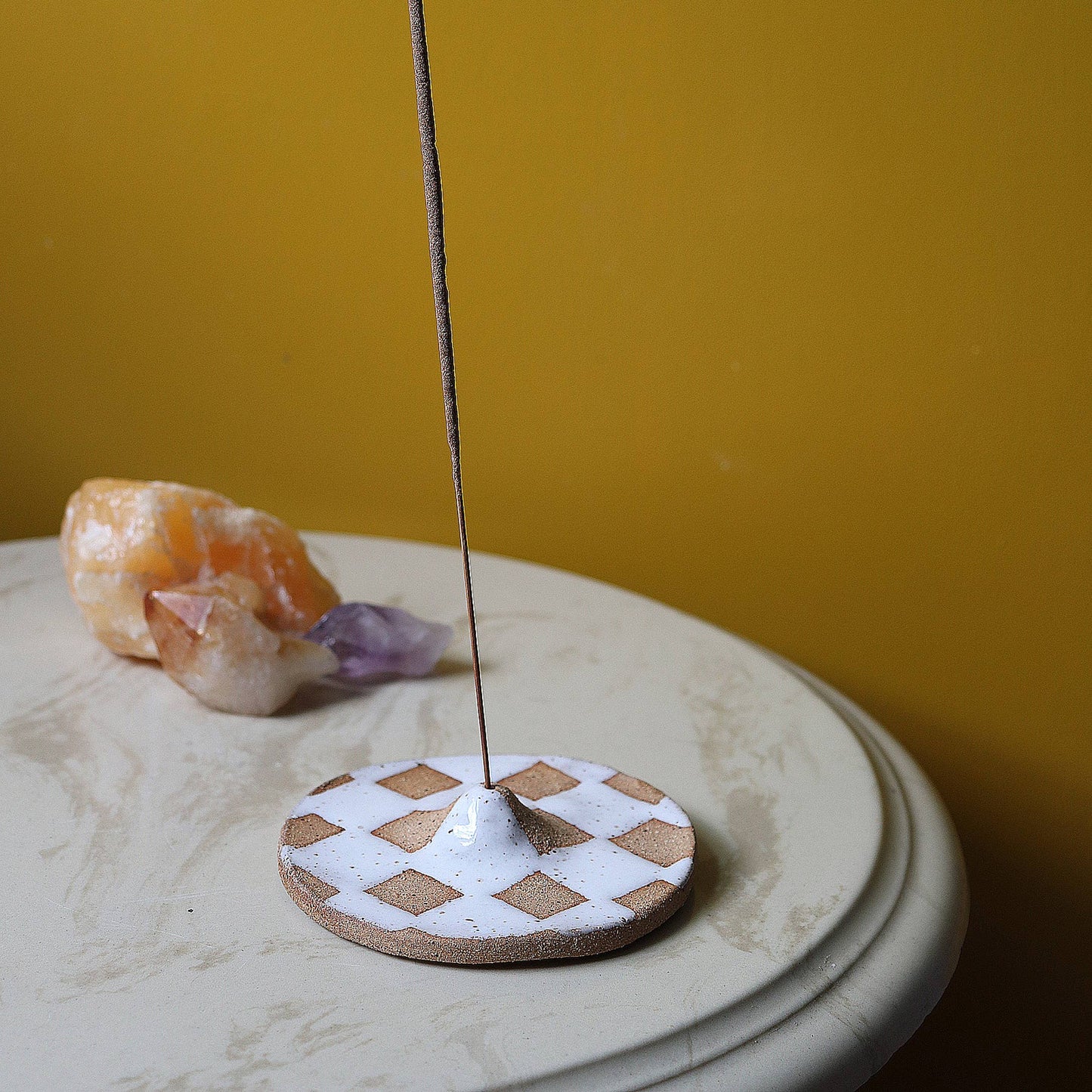 Checkerboard Ceramic Incense Holder - 2 Colours: White