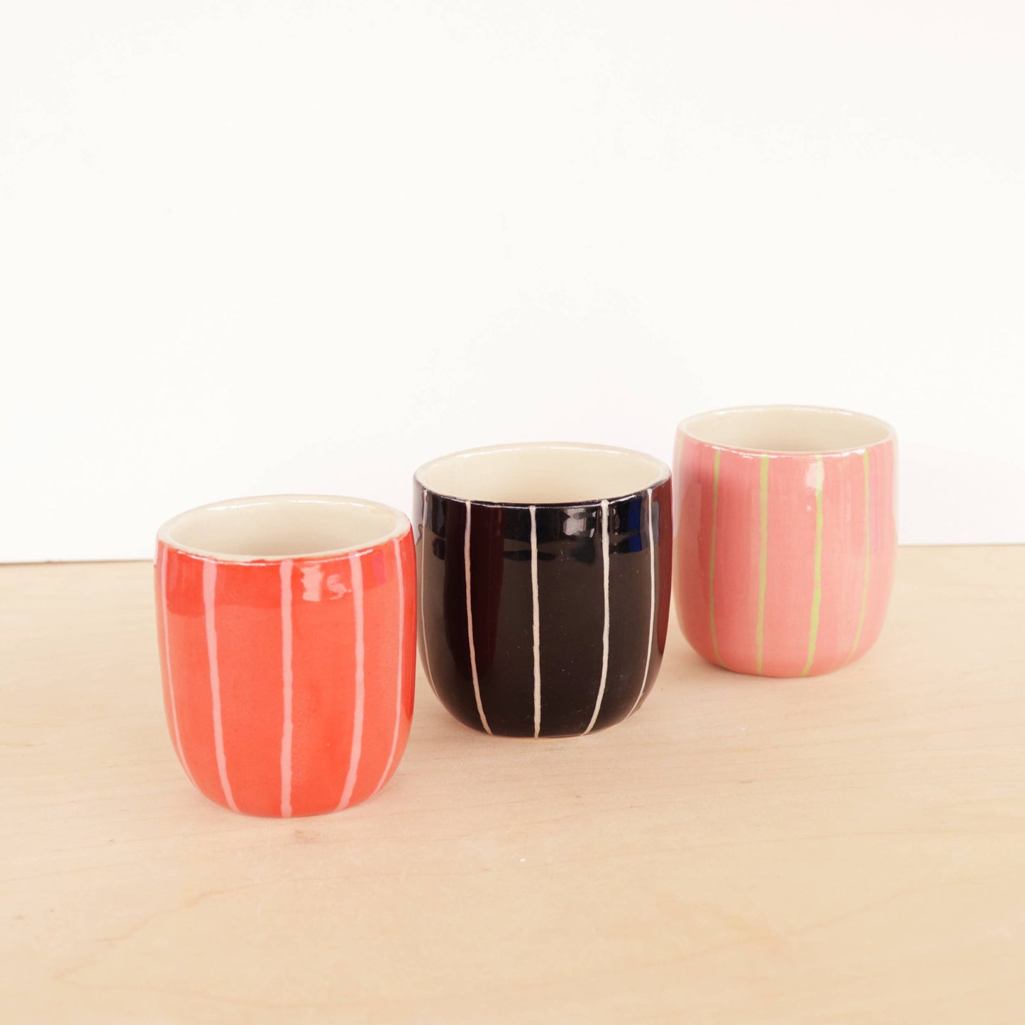 Small Ceramic Tumbler - Stripes: Red/pink