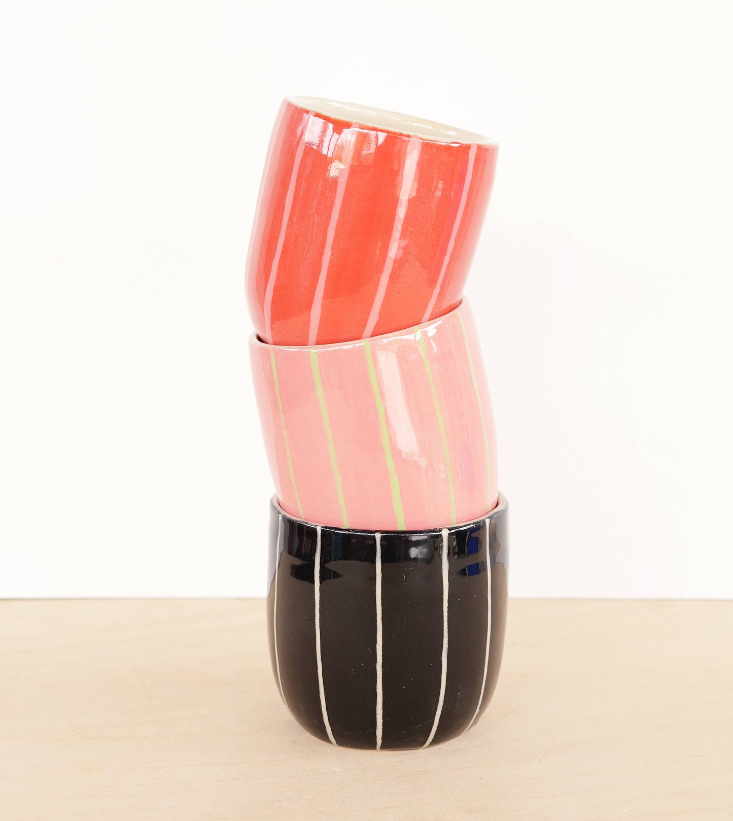 Small Ceramic Tumbler - Stripes: Pink/green